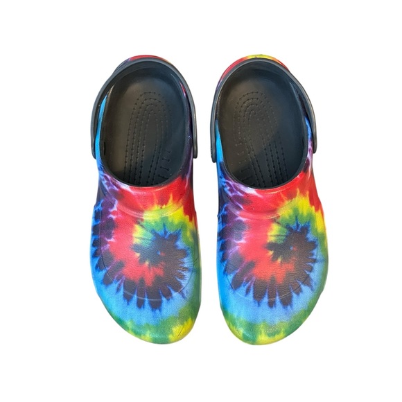 CROCS Other - CROCS Men’s Bistro Graphic Slip-Resistant Works Clogs in Rainbow Tye-Dye Size 13